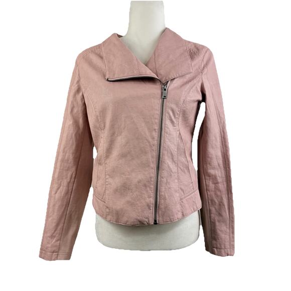 Anthropologie ETT:TWA Ripley Light Pink Faux Leather Moto Jacket SP Vegan Ribbed - Picture 2 of 16